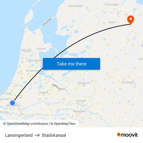 Lansingerland to Stadskanaal map