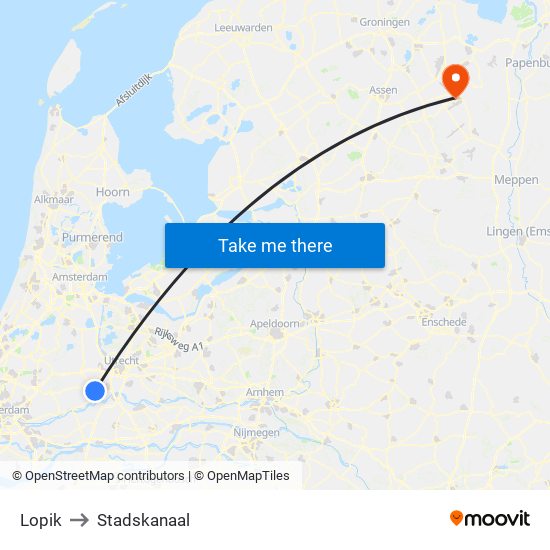 Lopik to Stadskanaal map