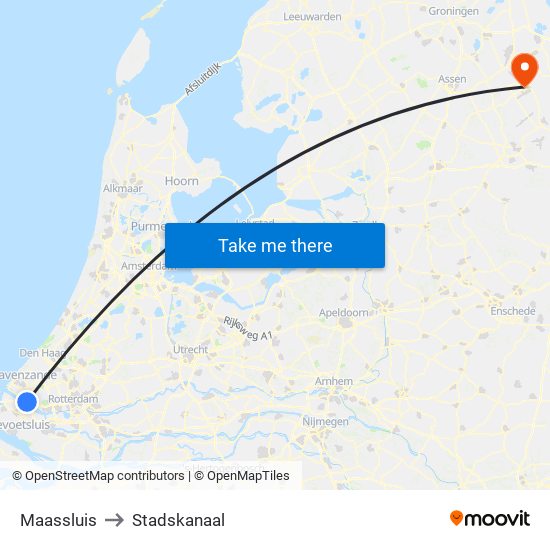 Maassluis to Stadskanaal map