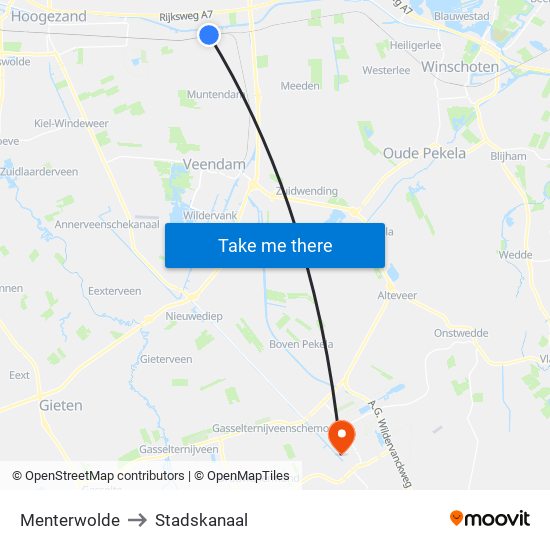 Menterwolde to Stadskanaal map