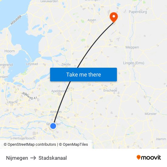 Nijmegen to Stadskanaal map