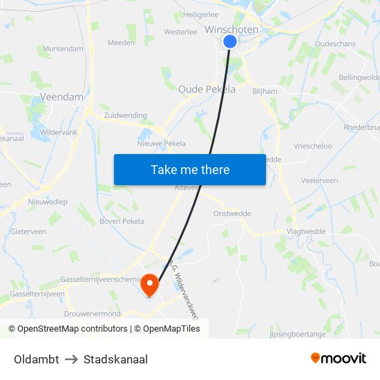 Oldambt to Stadskanaal map