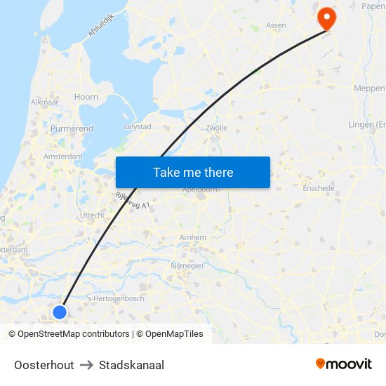 Oosterhout to Stadskanaal map