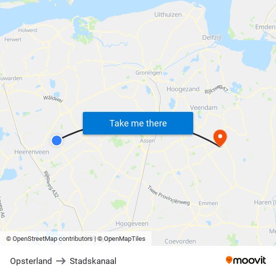 Opsterland to Stadskanaal map