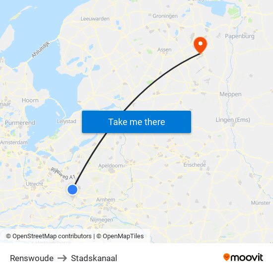 Renswoude to Stadskanaal map