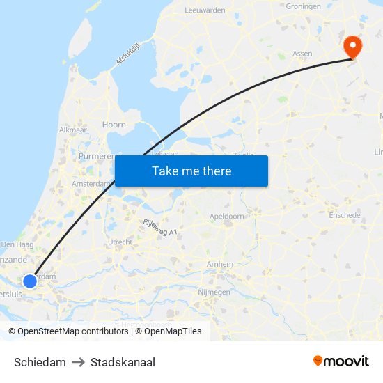 Schiedam to Stadskanaal map