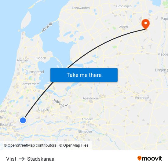 Vlist to Stadskanaal map