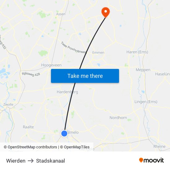 Wierden to Stadskanaal map