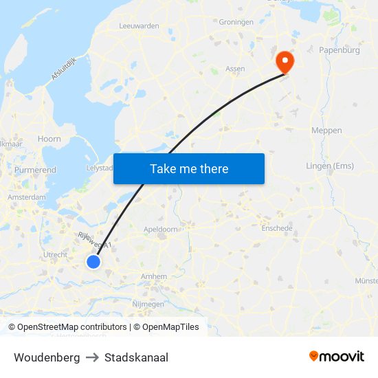 Woudenberg to Stadskanaal map
