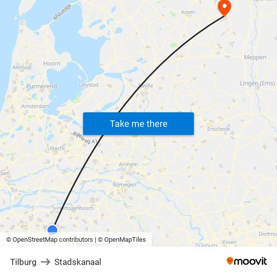 Tilburg to Stadskanaal map