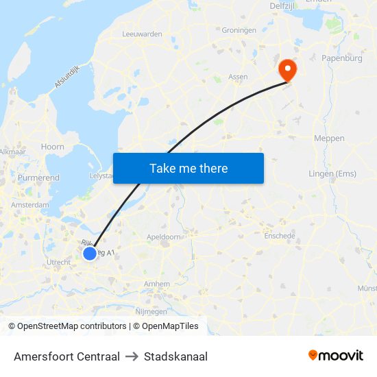 Amersfoort Centraal to Stadskanaal map