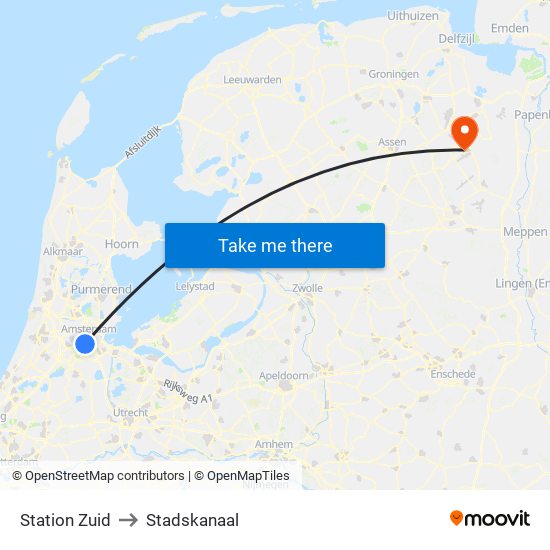 Station Zuid to Stadskanaal map