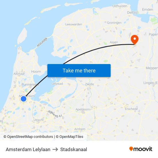 Amsterdam Lelylaan to Stadskanaal map