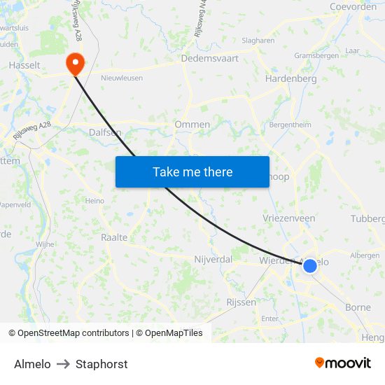 Almelo to Staphorst map