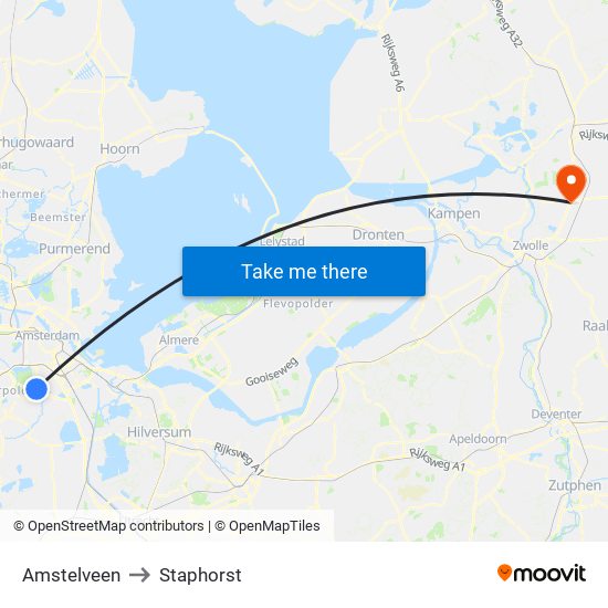 Amstelveen to Staphorst map