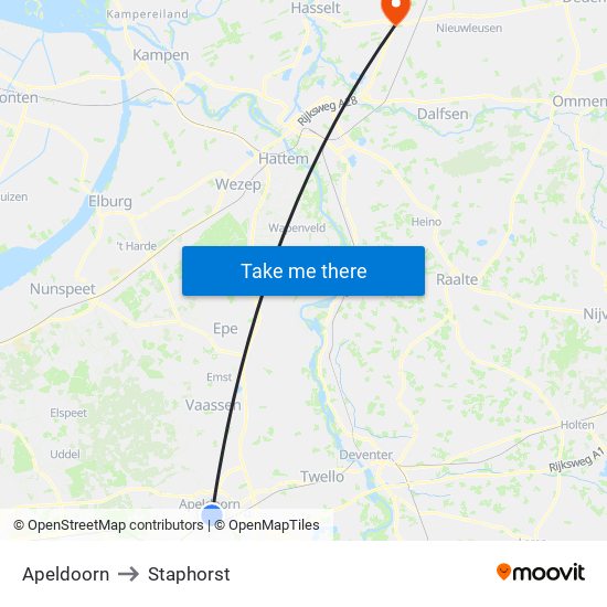 Apeldoorn to Staphorst map