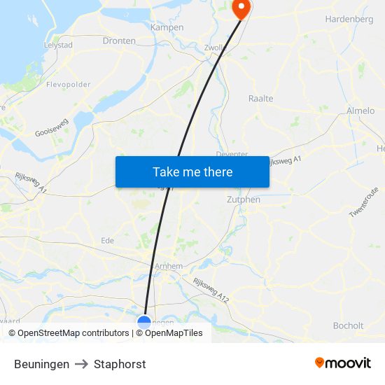 Beuningen to Staphorst map