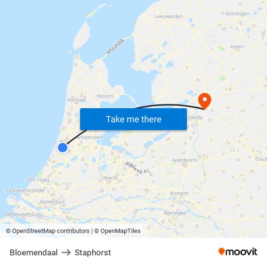 Bloemendaal to Staphorst map