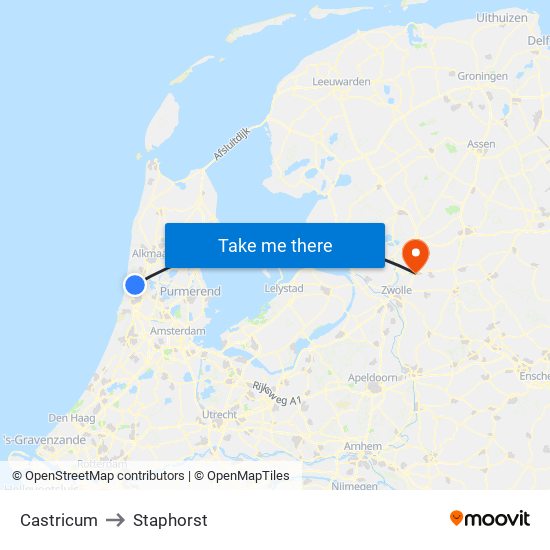 Castricum to Staphorst map