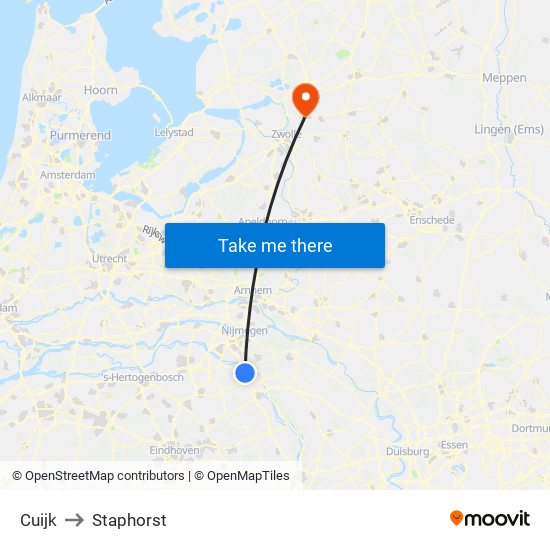 Cuijk to Staphorst map