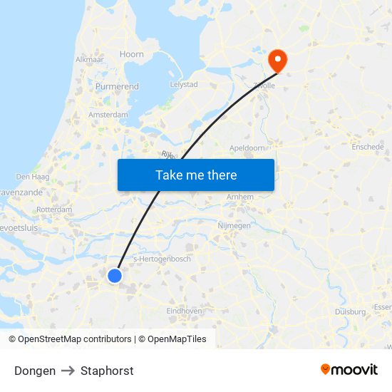 Dongen to Staphorst map