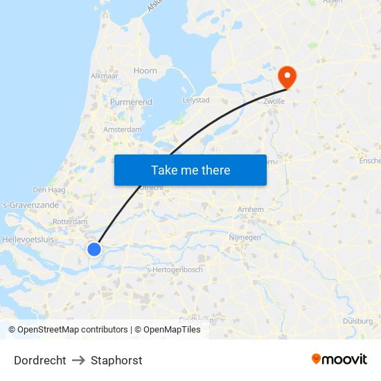 Dordrecht to Staphorst map