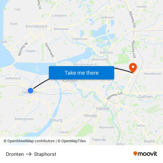 Dronten to Staphorst map