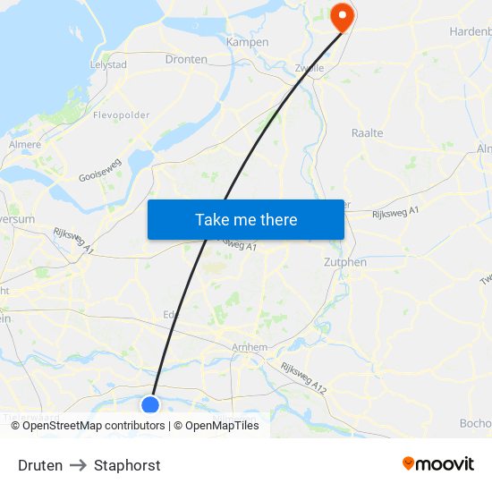 Druten to Staphorst map