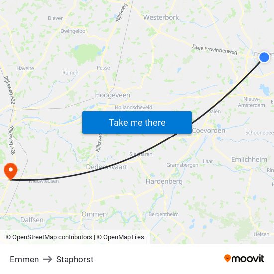 Emmen to Staphorst map