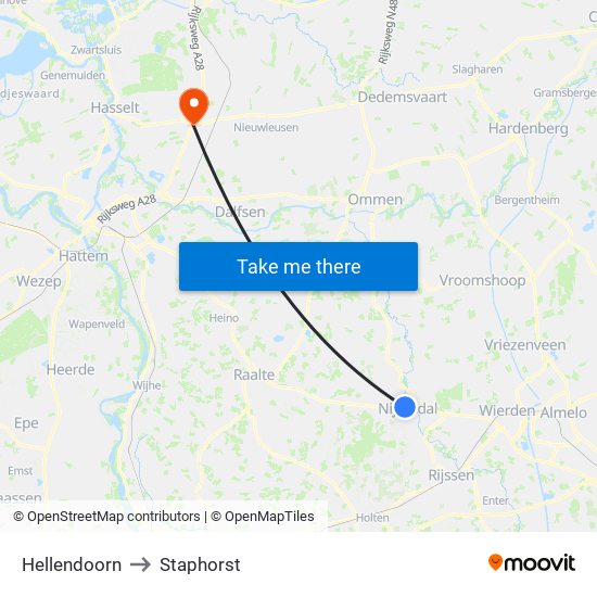 Hellendoorn to Staphorst map