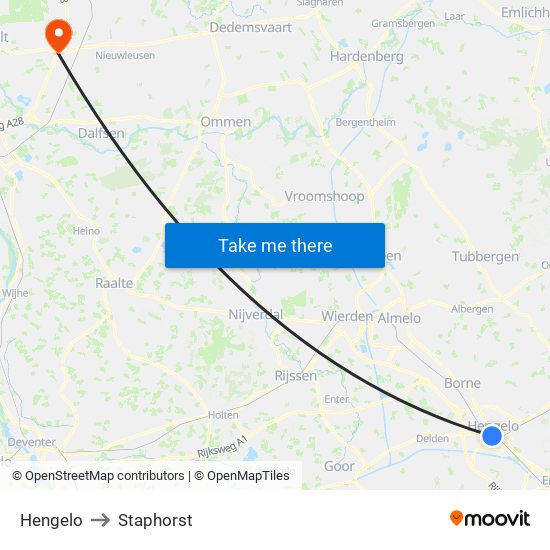 Hengelo to Staphorst map