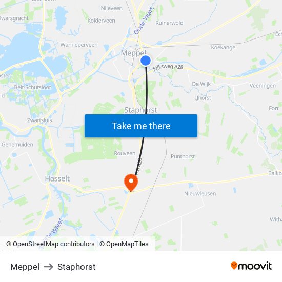 Meppel to Staphorst map