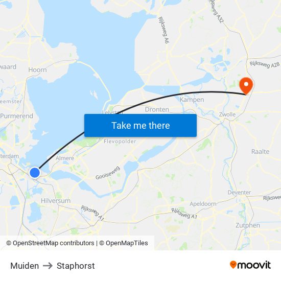 Muiden to Staphorst map