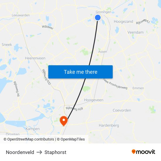 Noordenveld to Staphorst map