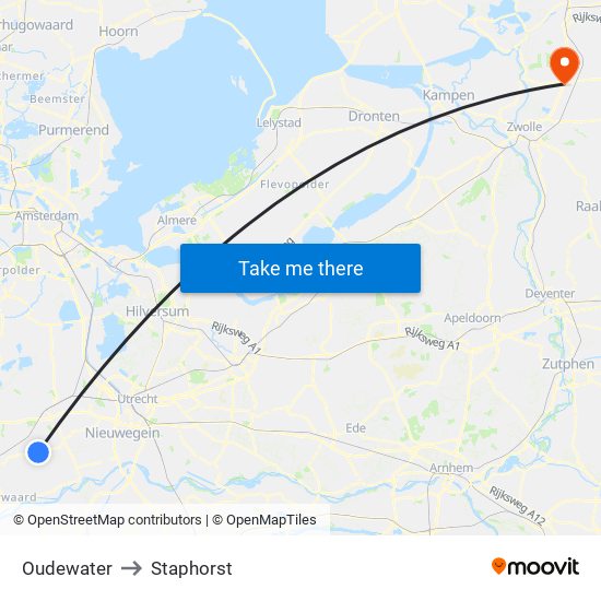 Oudewater to Staphorst map