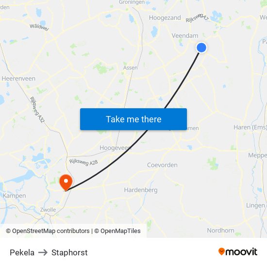 Pekela to Staphorst map