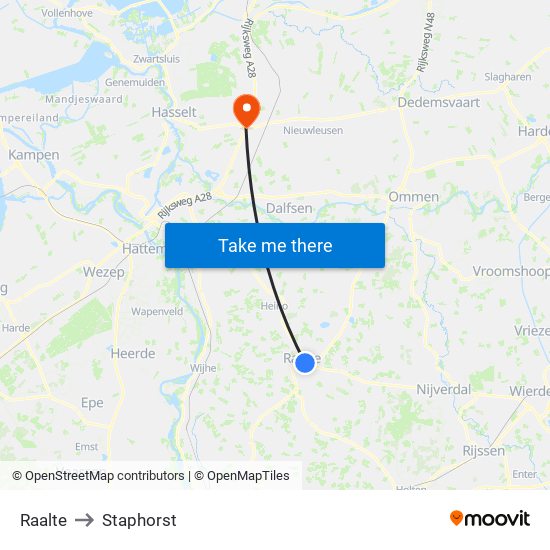 Raalte to Staphorst map