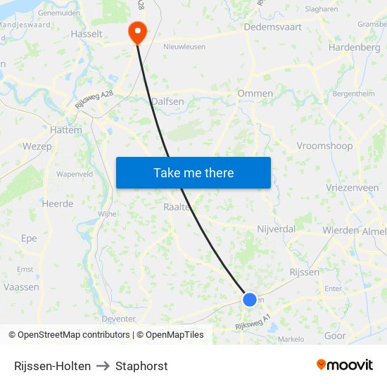 Rijssen-Holten to Staphorst map