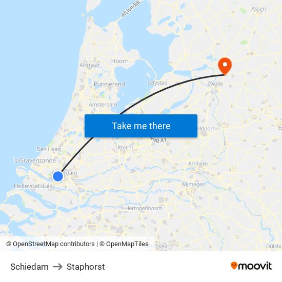 Schiedam to Staphorst map