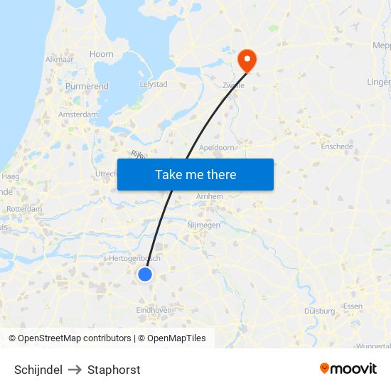 Schijndel to Staphorst map