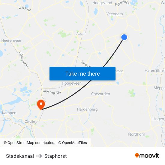 Stadskanaal to Staphorst map