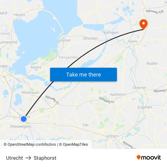 Utrecht to Staphorst map