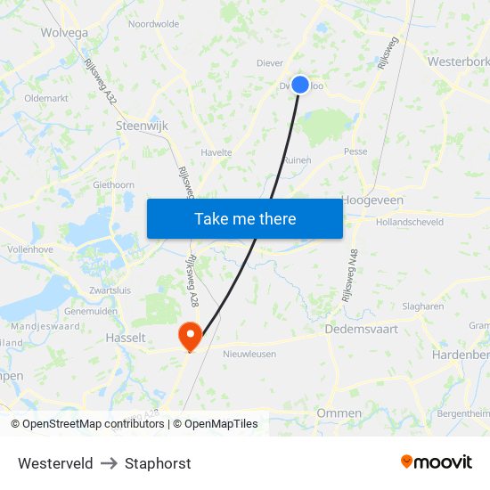 Westerveld to Staphorst map