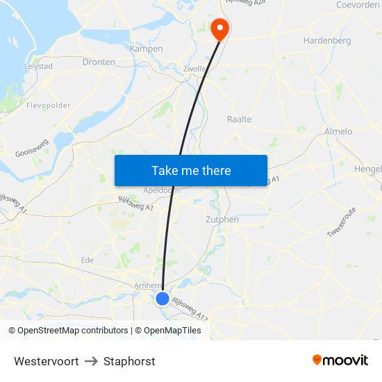 Westervoort to Staphorst map