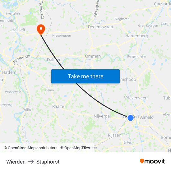 Wierden to Staphorst map