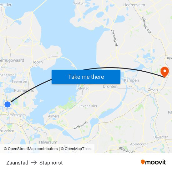 Zaanstad to Staphorst map