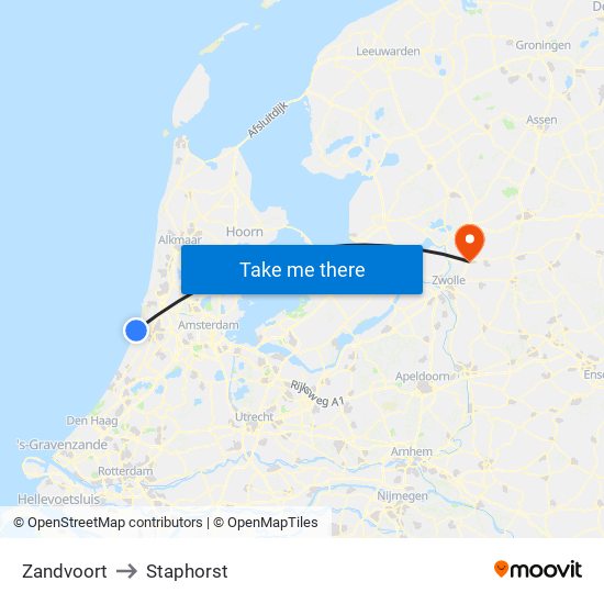 Zandvoort to Staphorst map