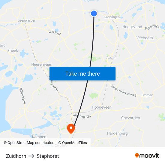 Zuidhorn to Staphorst map