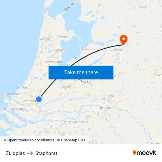 Zuidplas to Staphorst map