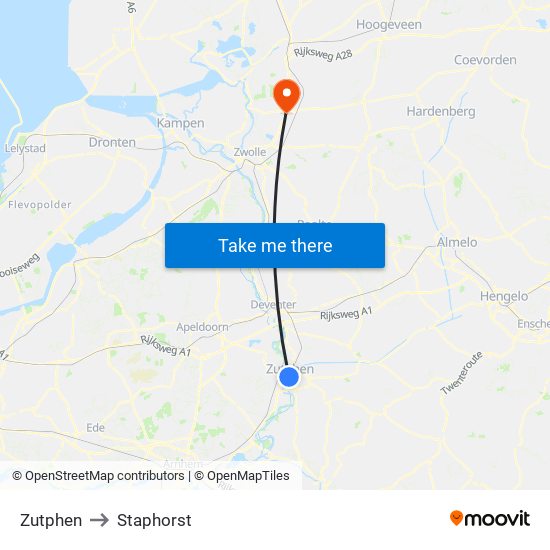 Zutphen to Staphorst map